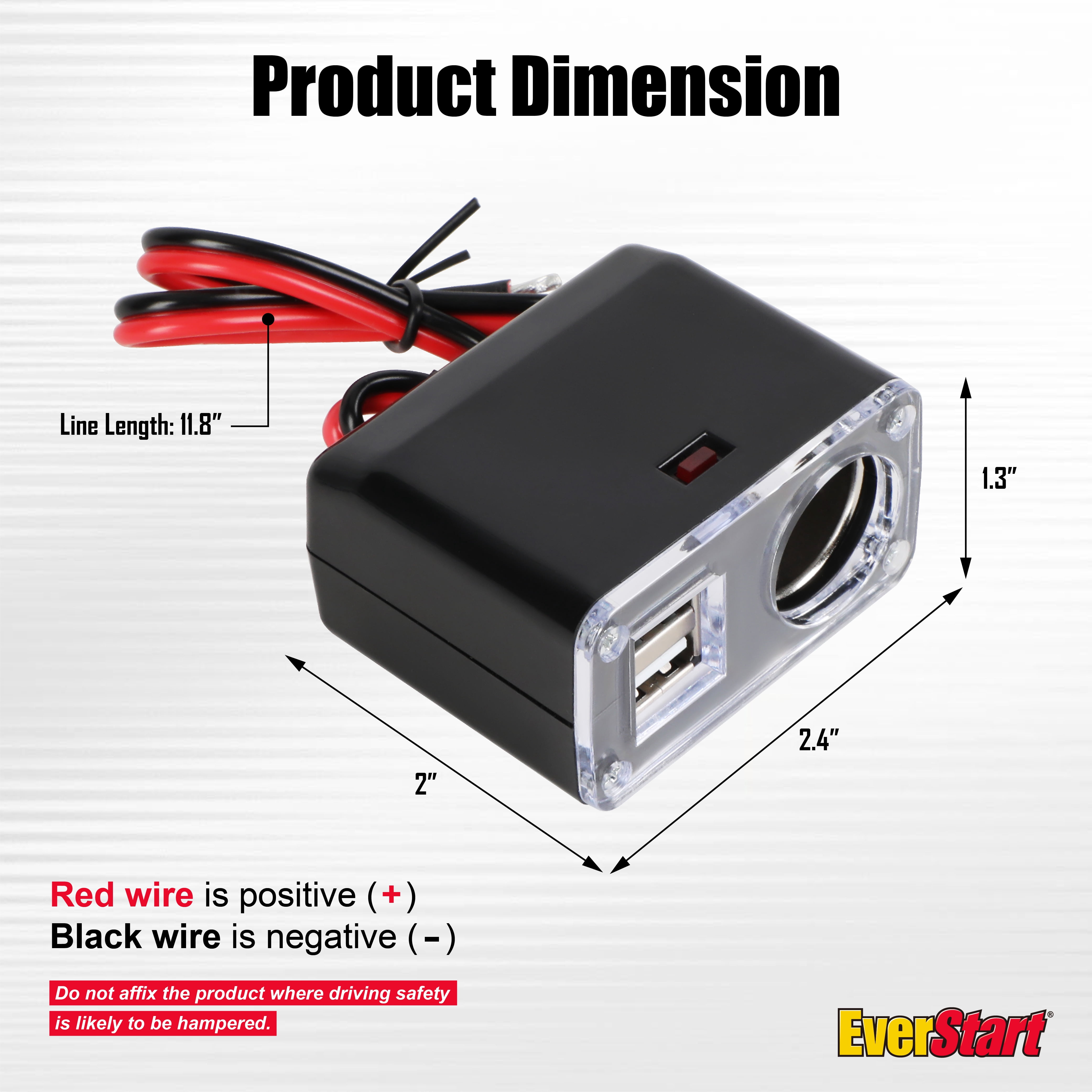 EverStart 12V Dual USB Car Power Adapter with Additional Power Outlet, Easy Installation, Overload Protection, Black