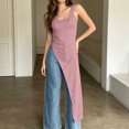 thumbnail image 5 of Craaazy Sleeveless Maxi Tank Tops for Women Slim Fit Square Neck Side Ruched Asymmetrical Split Hem Solid Color Long Blouse for Spring Summer Beach Daily Dating Wear, 5 of 8