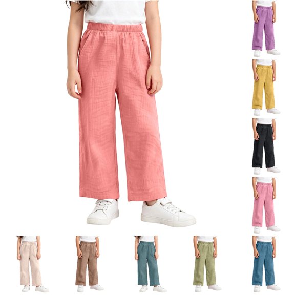 LIIPEE Palazzo Pants For Girls Baggy Wide Leg Elastic Waist Solid Color Casual Trousers With Pockets Kids Comfortable Breathable Cute Daily Pants,5-6 Years