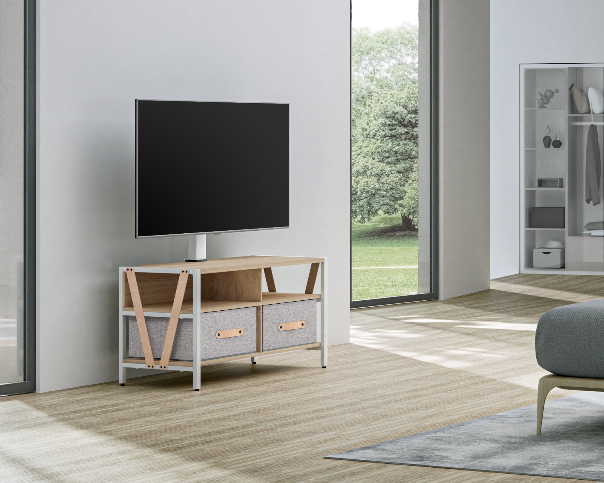 FITUEYES TV Stand with Swivel Mount for TVs up to 75", White