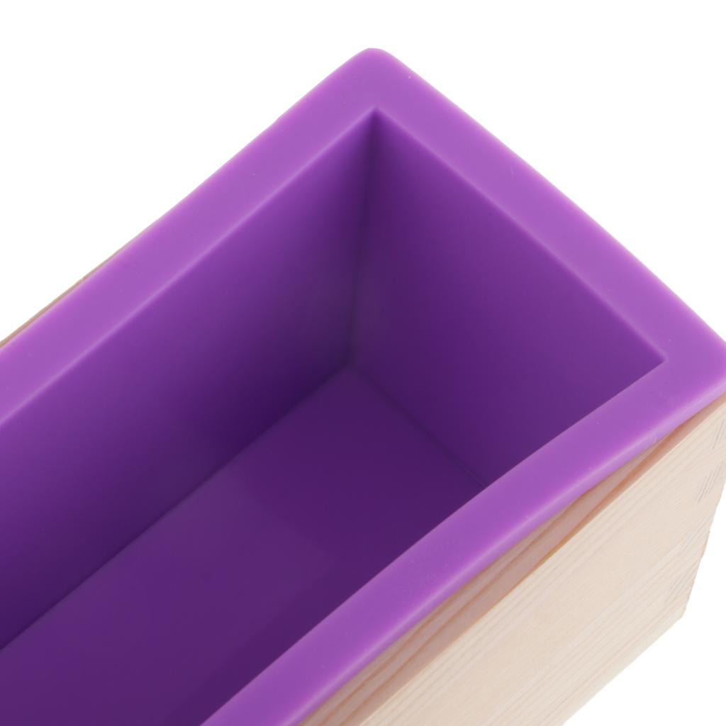 Milageto 900ml/1.2kg Silicone Soap Loaf Mould Wood Box DIY Soap Candle Making Supply Tool Purple