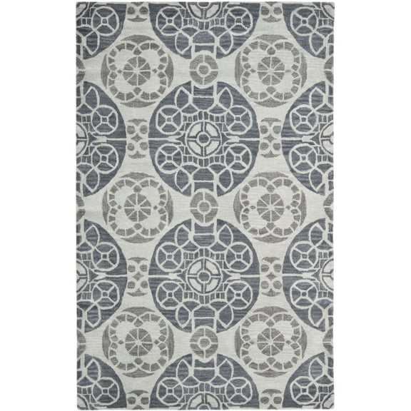 SAFAVIEH Wyndham Louise Medallion Wool Area Rug, Silver/Blue, 5' x 8'