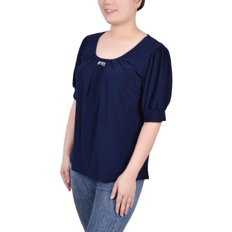 NY Collection Women's Short Sleeve Balloon Sleeve Top with