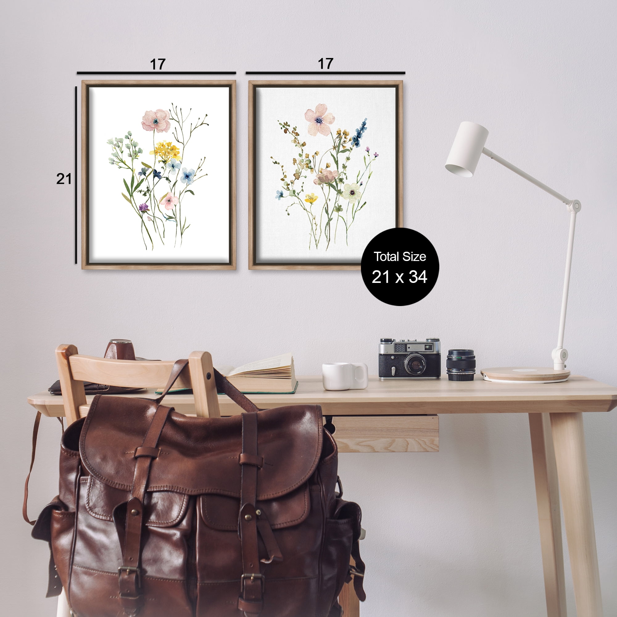 Stupell Industries Artfully Arranged Wildflowers Plants & Flowers Painting Brown Floater Framed Canvas Art Print Wall Art, 17 x 21, Set of 2