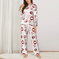 thumbnail image 2 of Vsdgher Red Lips Pajamas Set Long Sleeve Sleepwear Womens Button Down Nightwear Pj Sets-Small, 2 of 7