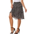 thumbnail image 4 of Faldas florales para mujer INSPIRE CHIC, falda de gasa con cintura elástica fruncida, estilo A-line, por debajo de la rodilla, con volantes, color negro, 4 of 5