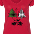 thumbnail image 4 of Inktastic Feliz Navidad Plaid Trees Women's V-Neck T-Shirt, 4 of 5