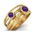 thumbnail image 2 of 4mm Round Amethyst Handmade Split Shank Band 925 Sterling Silver Gold Vermeil Dual Stone Women Valentines Day Gifts Ring, 2 of 4
