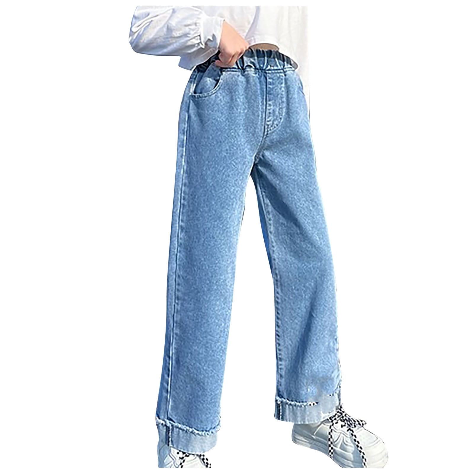 HAOTAGS Big Girls Jeans Pants Wide Leg Denim Pants Stright HAOTAGS Big Girls Jeans Pants Wide Leg Denim Pants Stright