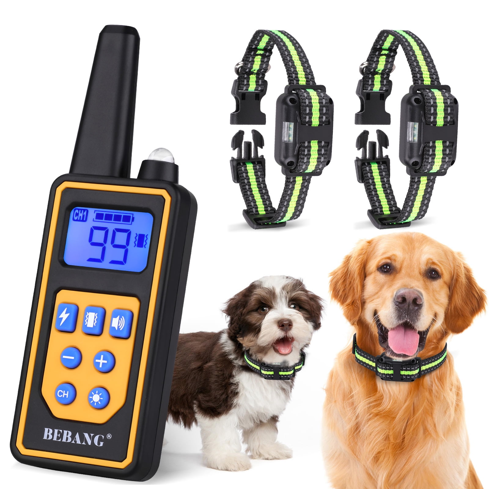 Bebang Dog Training Collars For 2 Dogs Dog Shock Collar With Remote 880yards 3 Modes Waterproof Led Light Usb for Training Small Medium Large Dogs