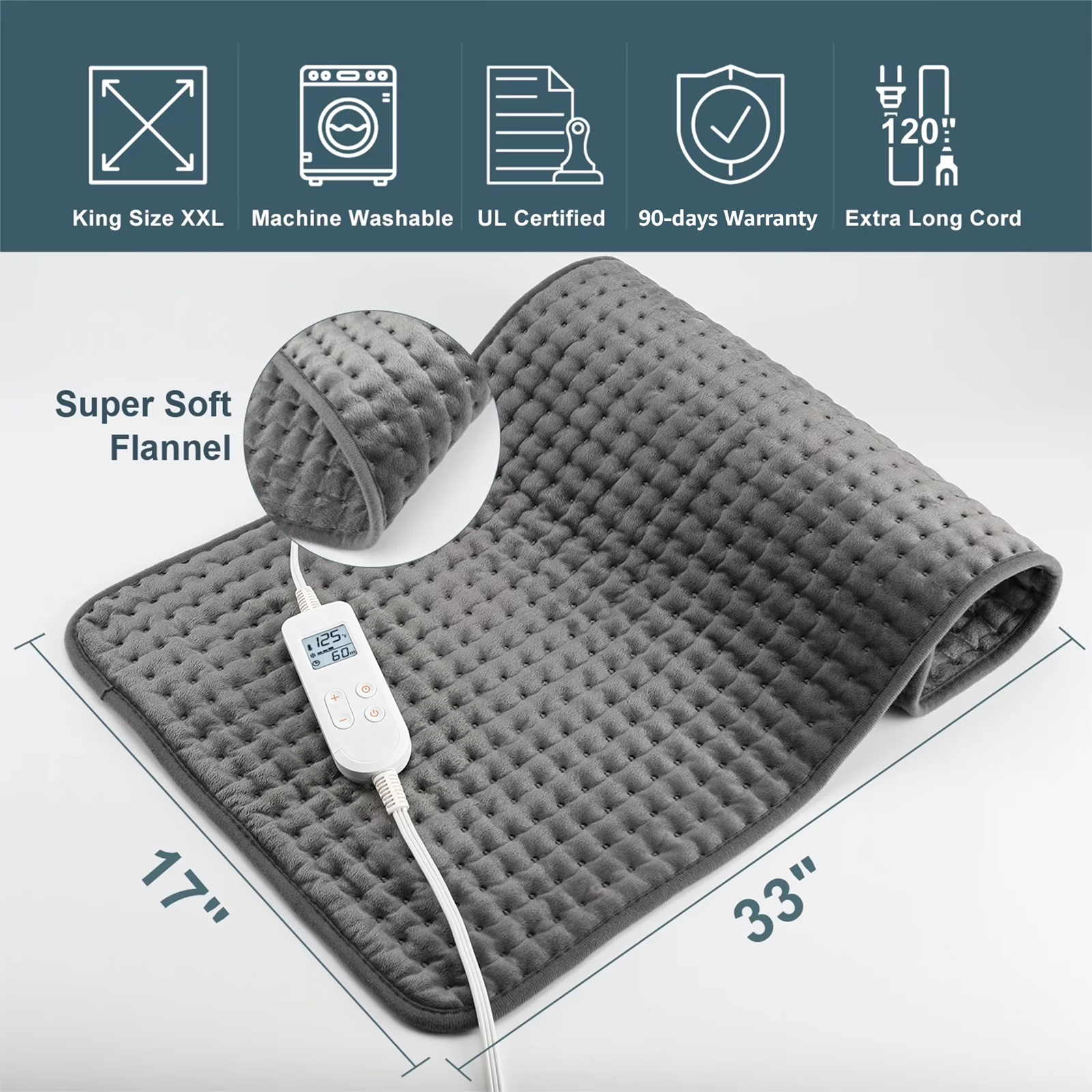 TCVOR Extra Large Heating Pad, 17" x 33" photo 8