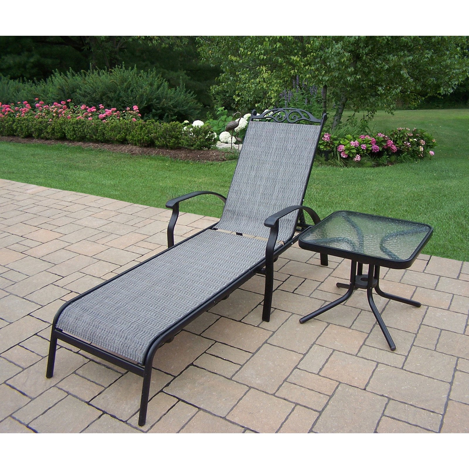 Oakland Living Cascade Aluminum Outdoor Chaise Lounge with Side Table - Walmart.com - Walmart.com