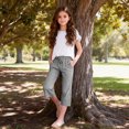 thumbnail image 7 of Girls Linen Striped Capris Summer Drawstring Long Wide Leg Capri Pants with Pocket School Casual Beach Outfits Black, 12 Years, 7 of 7