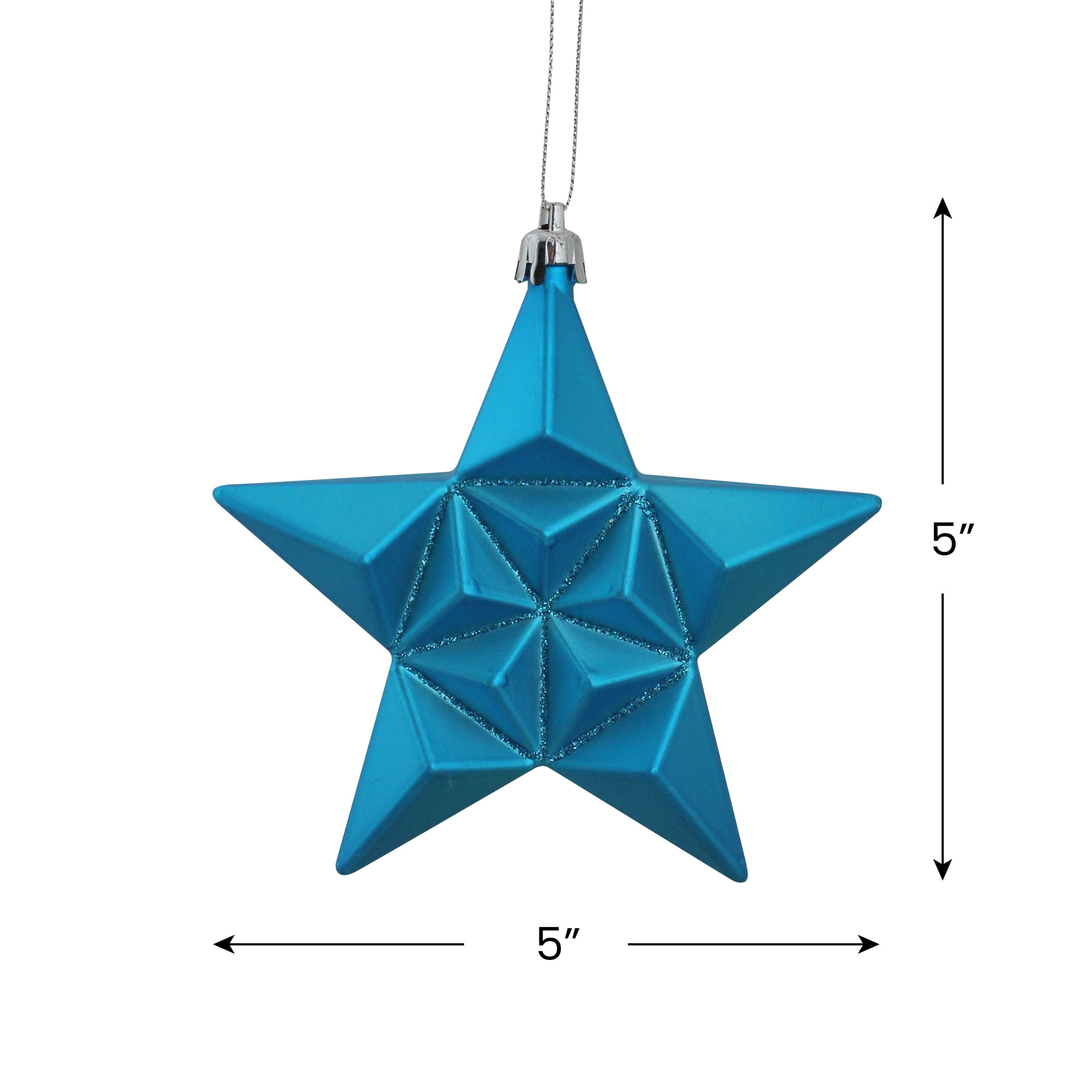 DAK 12ct Matte Turquoise Blue Glittered Star Shatterproof Christmas Ornaments 5" (127mm)