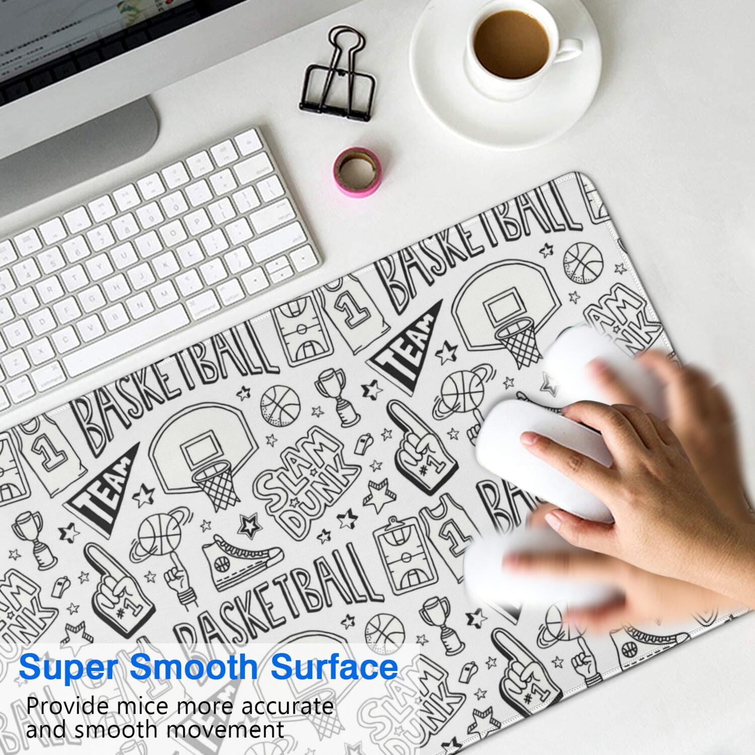 Long Mouse Pads for Desk,Basketball Doodle Pattern Desk Mats on Top Of Desks, Desk Mouse Pad Extra Large with 3mm Non-Slip Base and Stitched Edge for Gaming,Office,Work,Home 31.5"x15.7"