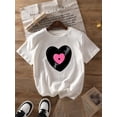 thumbnail image 4 of Camiseta elegante con estampado de corazón para mujer: suave, cuello redondo, manga corta, informal, con detalle acanalado, ideal para primavera y verano. Para adultos, hombres, mujeres, adolescentes,, 4 of 7