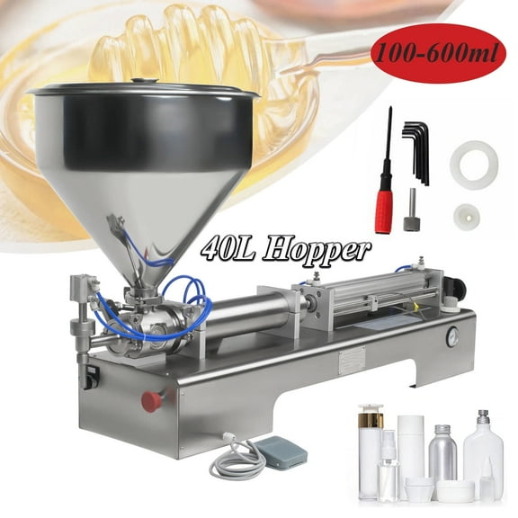 100-1000ml Horizontal Pneumatic Paste Filling Machine Liquid Filler with 40L/1366oz Hopper