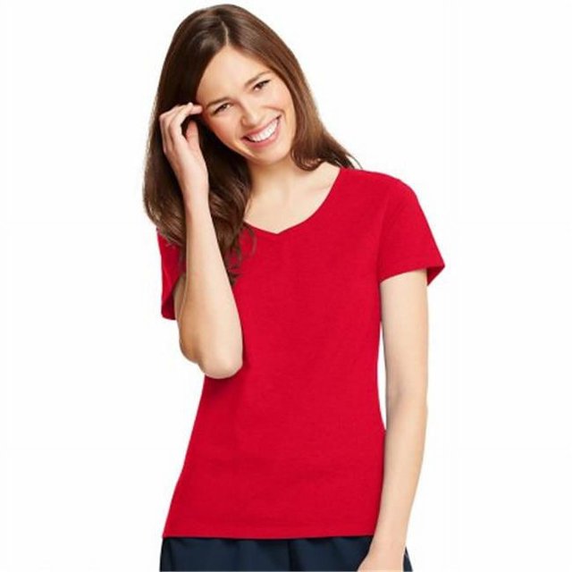 T-Shirt Col en V pour Femmes Rouge Profond X-Temp - Taille 3TG