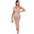 thumbnail image 3 of Vestido de cumpleaños con brillantes diamantes de imitación para mujer, vestido de malla transparente con tirantes finos, sin tirantes, vestido ajustado midi, vestidos de fiesta sexys para discoteca, 3 of 5