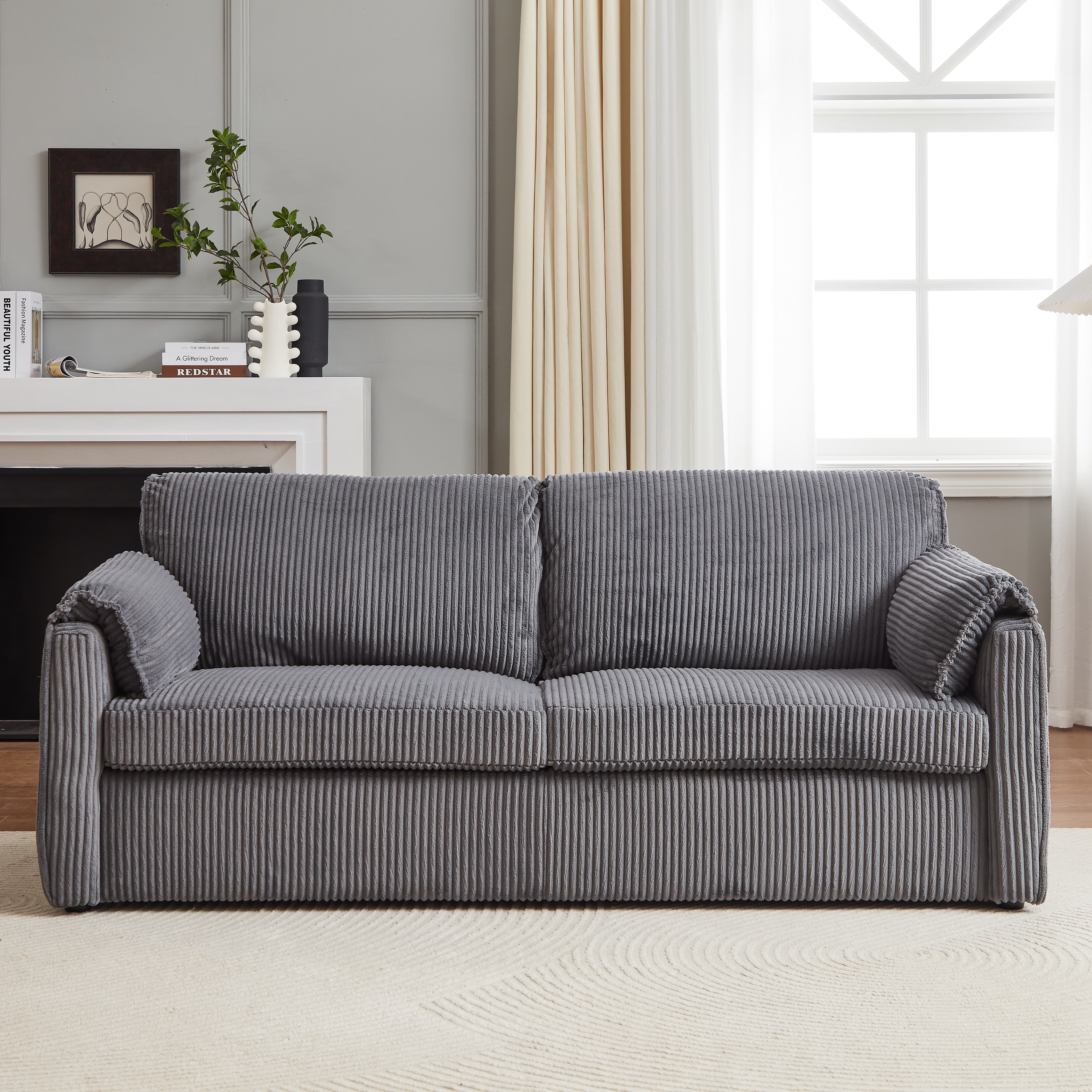 MAYEERTY Modern Corduroy Sleeper Sofa Bed, Pull Out, Multi-Functional Recliner Couch Bed for Living Room, Gray