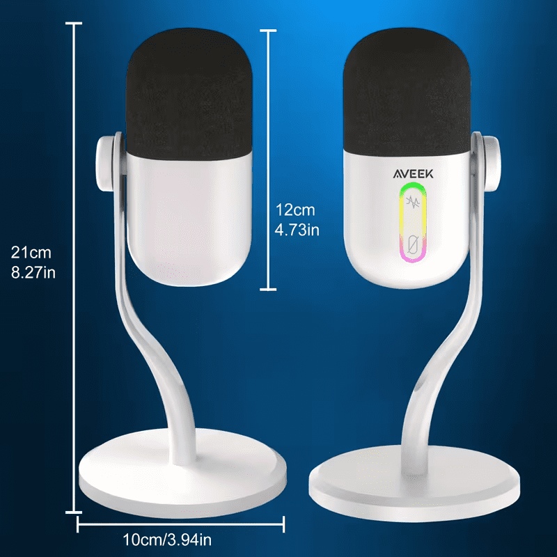 Aveek USB Condenser Microphone, Gaming Mic with Noise Cancellation for Streaming/Discord/Podcast/Asmr,Cardioid Pickup for Windows/MacOS/Android, White