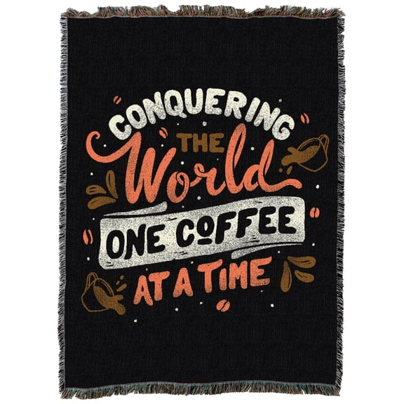 Pure Country Weavers Conquering The World One Coffee At a Time 2 Large Tapestry Throw Woven from Cotton - Made in The USA (72x54)