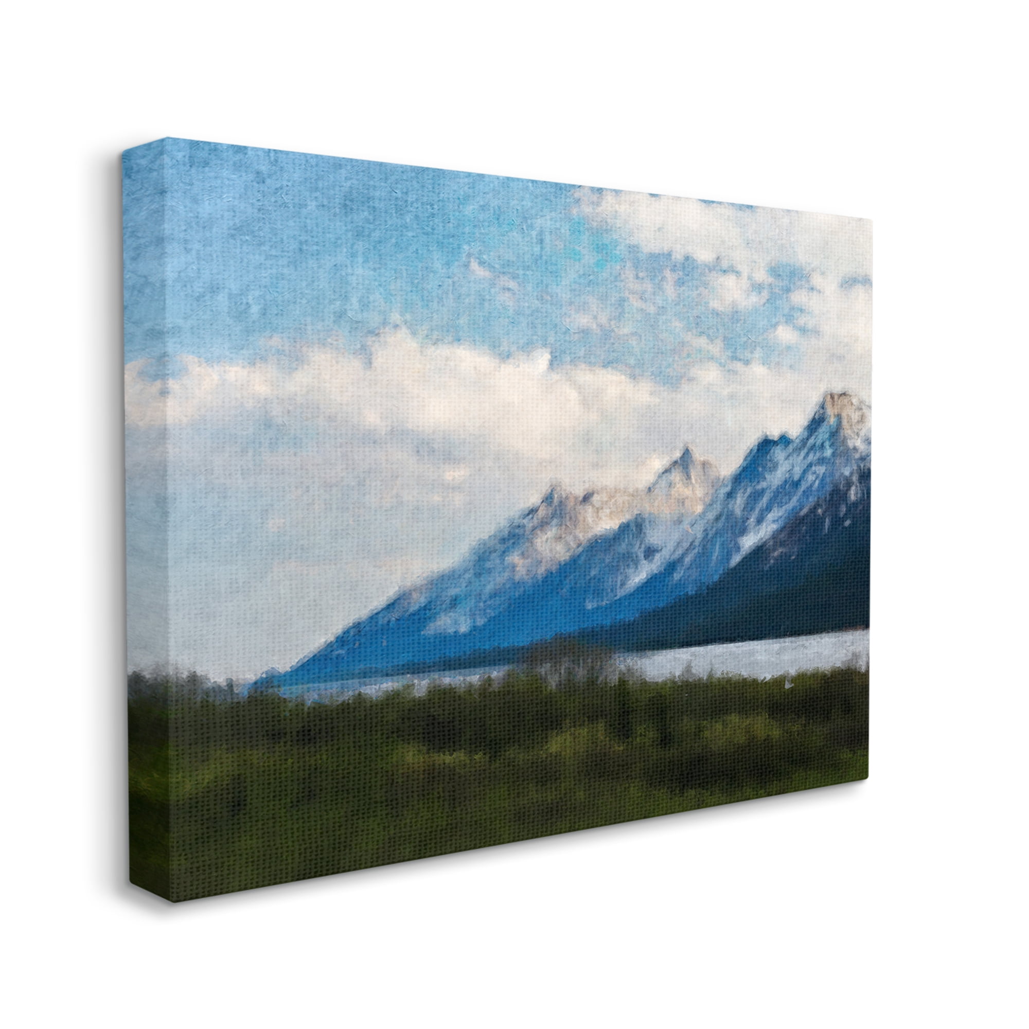 Stupell Industries Mountain & River Landscape Landscape Painting Gallery Wrapped Canvas Art Print Wall Art, 20 x 16