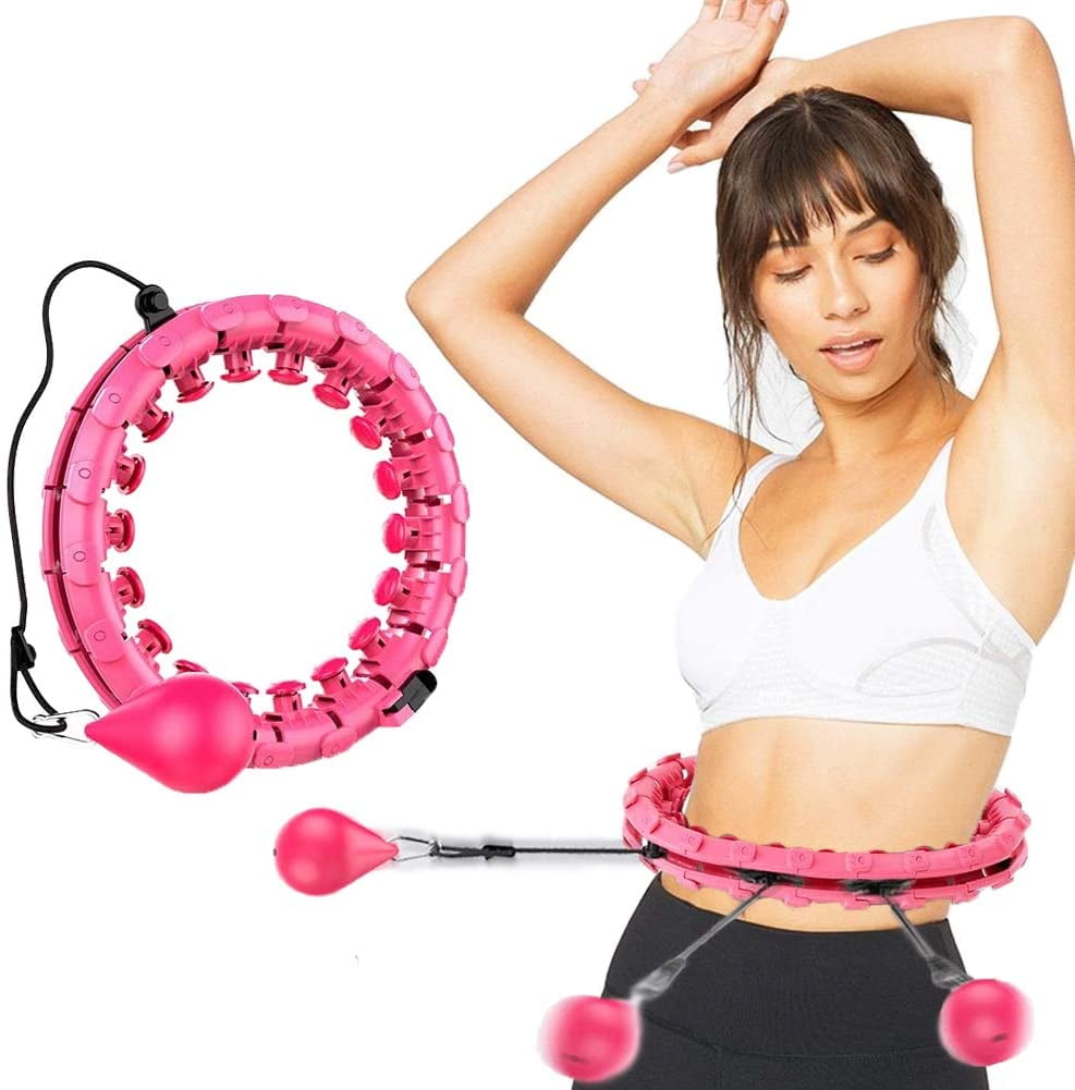 24 Detachable Knots Adjustable Weight Auto-Spinning Ball,2 in 1 Abdomen Fitness.Fit Weighted Hoop Smart Hula Rings Hoops for Adults Weight Loss Pink UK Stock