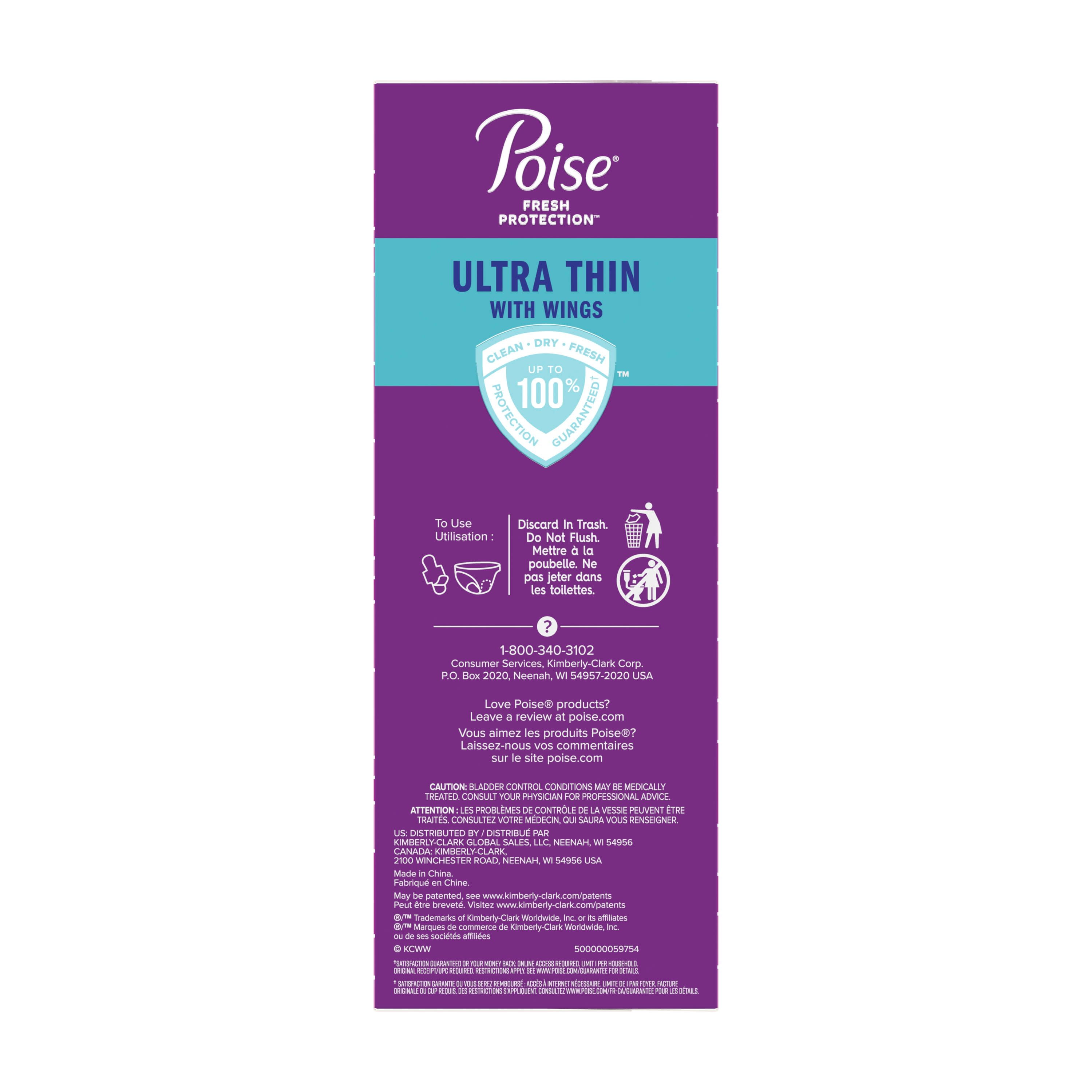 Poise Ultra Thin Incontinence Pads for Women, with Wings, 3 Drop, Maximum Absorbency, Long, 34Ct