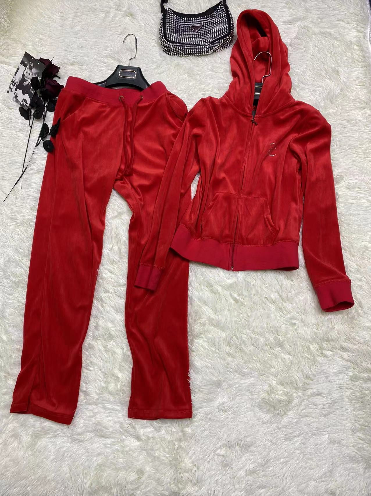 Winter Women Velour Zip Though Jacket with Flare Pant Set Tracksuit