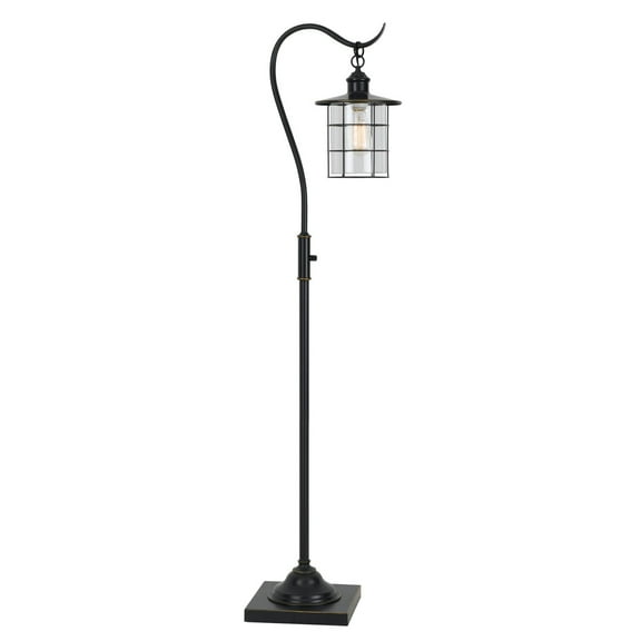 60 Inch Metal Downbridge Design Floor Lamp with Caged Shade, Dark Bronze- Saltoro Sherpi