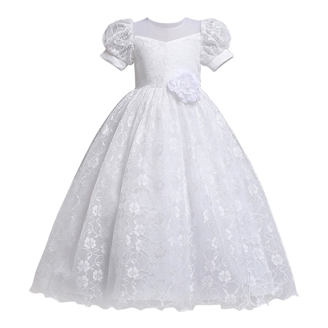 Vestido Para Niñas, Ropa Para Niñas, Vestido Para Niños, Vestido De Princesa De Manga Corta, Vestido De Cola De Flores, Falda, Vestido De Tutú Blanco Odeerbi LM103-1973