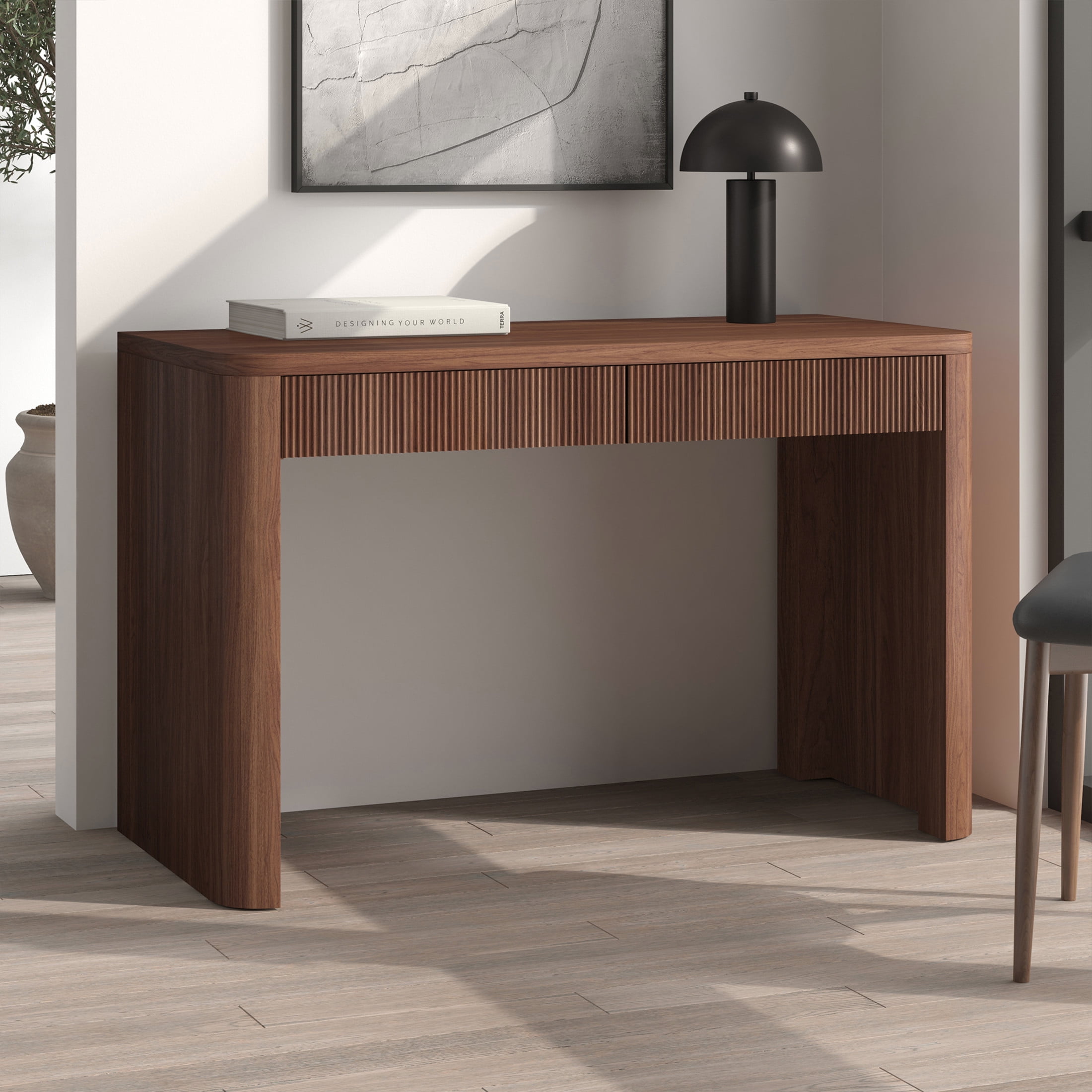 Evelyn&Zoe Modern/Contemporary 47.5" Wide Satin Walnut Home Office