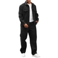 thumbnail image 2 of Kakii Men's Snap Button Pocket Track Suit, Button-Down Collar Top & Drawstring Jogger Pants Set, Casual Two-Piece Outfit, 2 of 8