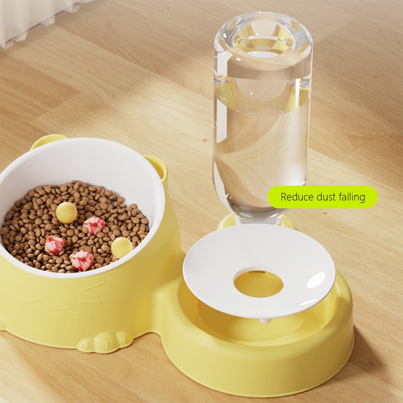 Automatic Pet Food And Water Bowl Set, Double Bowl Cat Dog Feeder With Ceramic Stainless Water Dispenser, Gravity Refill System, Non Slip Base, Anti Spill, Easy Clean Pet Feeding Station