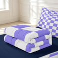 thumbnail image 6 of Manfei Minimalist Checkered Zipper Queen Comforter Set with Fitted Sheet and 2 Pillowcases,Geometric Plaid Zipper Bedding Set,Purple White,Navy Blue Reversible,4pcs, 6 of 8