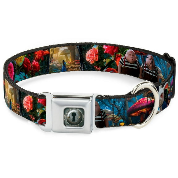 Disney Pet Collar, Dog Collar Metal Seatbelt Buckle, Alice In Wonderland Movie Encounters, 9.5 to 13 Inches 1.0 Inch Wide