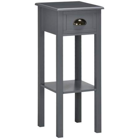 2-Tier Side Table with Drawer, Narrow End Table for Living Room or Bedroom, Gray