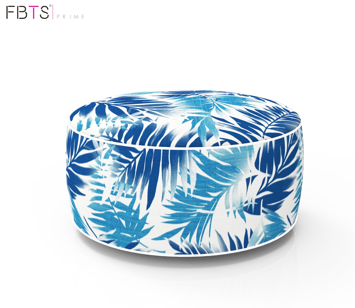 FBTS Prime Outdoor Inflatable Ottoman Blue Leaf Round Patio Foot Stools