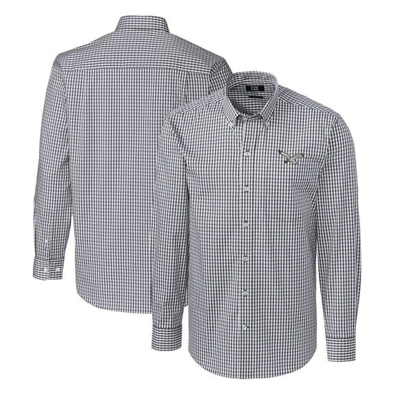 Men's Cutter & Buck Charcoal Philadelphia Eagles Gridiron Classics Big & Tall Easy Care Stretch Gingham Long Sleeve