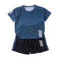 thumbnail image 2 of Zwiiyzr 3-11Y Toddler Boy Girls Summer Outfits Color Block Running Sport Quick Dry Tracksuit Solid 2-Piece Short Sleeve T-Shirt & Shorts Clothes Set Dark Blue, 2 of 4