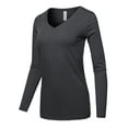 thumbnail image 2 of A2Y Women's Basic Solid Soft Cotton Long Sleeve V-neck Top T-shirt Charcoal XL, 2 of 3