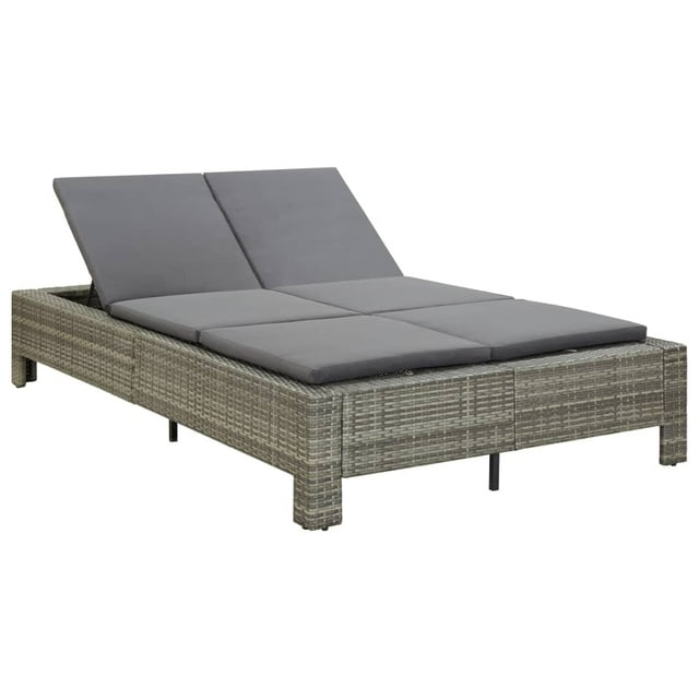 vidaXL Chaise Longue 2 Personnes avec Coussin Gris en Rotin Poly