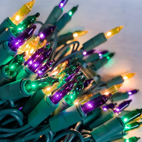 Brilliant Brand Lighting Mardi Gras Purple, Green, & Gold M5 LED String Lights - 70 Bulb Set - 23.5 Feet