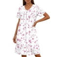 thumbnail image 4 of Sleep Dress Women New Women’s Zip Print Nightgown with Pockets Round Neck Pleated Sleep Dress Summer Loose Comfy Home Nightshirt, 4 of 6