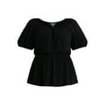 thumbnail image 5 of Terra & Sky Women's Peplum Top with Short Puff Sleeves, Sizes 0X-5X, 5 of 5