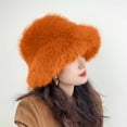thumbnail image 2 of UTSJKR Women Winter Fuzzy Bucket Hat Warm Plush Faux Fur Fisherman Cap Mongolian Ski Beret Panama Caps Fluffy Ushanka Hat Orange, 2 of 3