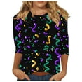 thumbnail image 2 of Pxxlle Womens Mardi Gras Shirt Plus Size 3/4 Sleeve Fat Tuesday Shirts Loose Fit Crewneck New Orleans Party Outfits Funny Mask Graphic Tees Size XXL, 2 of 5