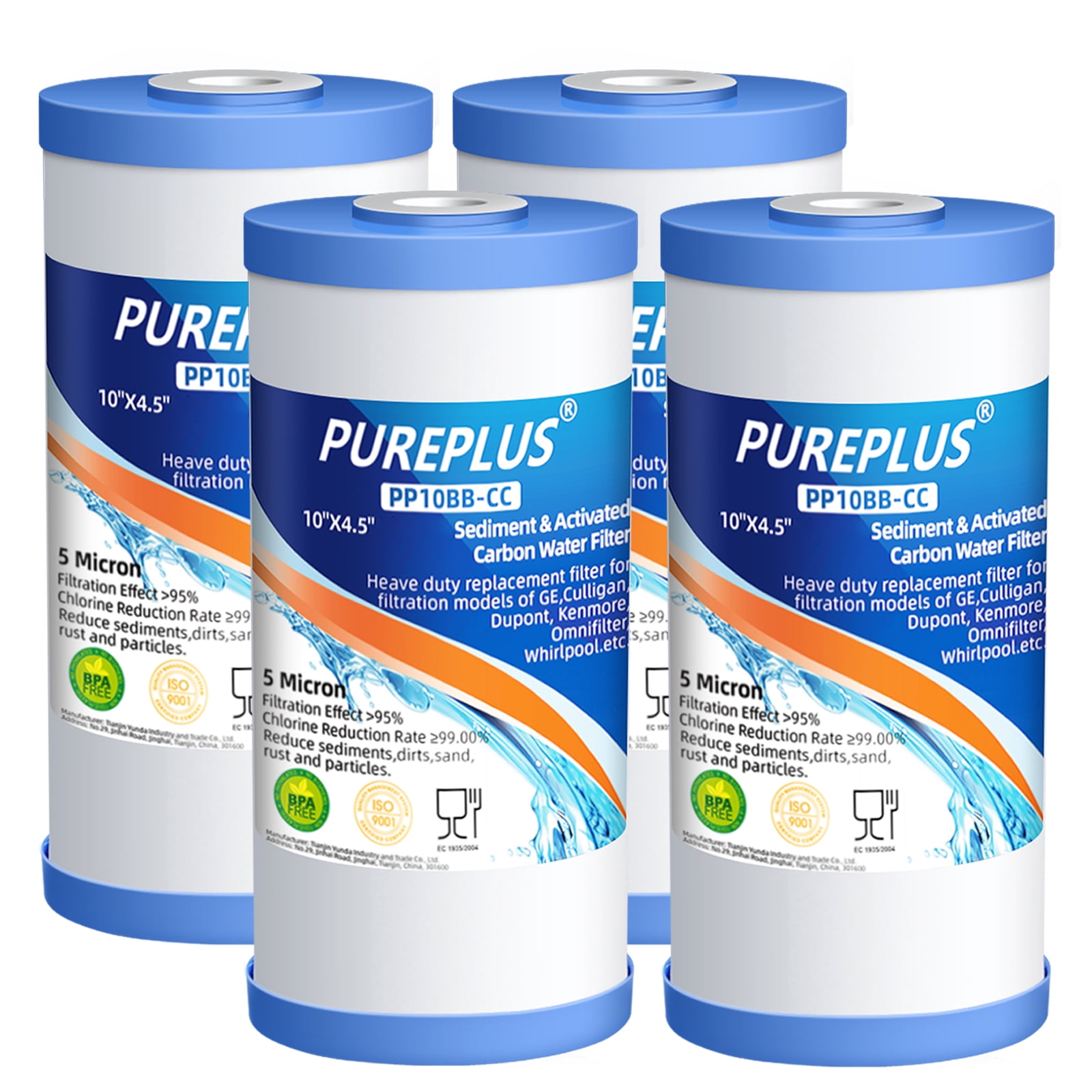 PUREPLUS 5 Micron 10" x 4.5" Whole House Sediment and Carbon Water