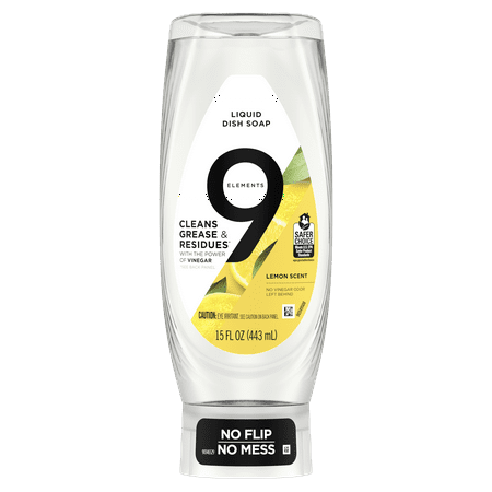 9 Elements EZ Squeeze Dish Soap, Lemon Scent, 15 oz Bottle